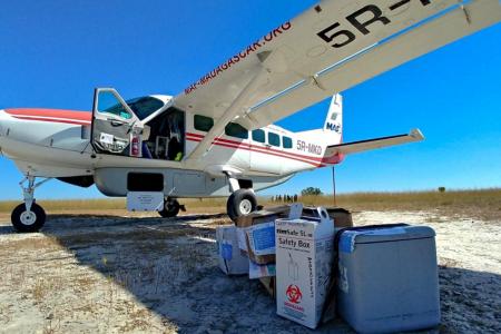 MAF aircraft delivering Covid vaccines to Melaky region, Madagascar, May 2021