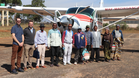 Bible translators on airstrip in Antsirabe