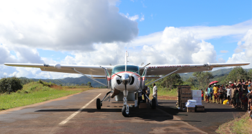 MAF plane on airstrip in Marolambo for vaccine delivery
